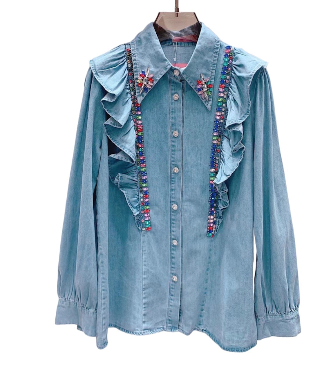 Denim Rhinestone Blouse