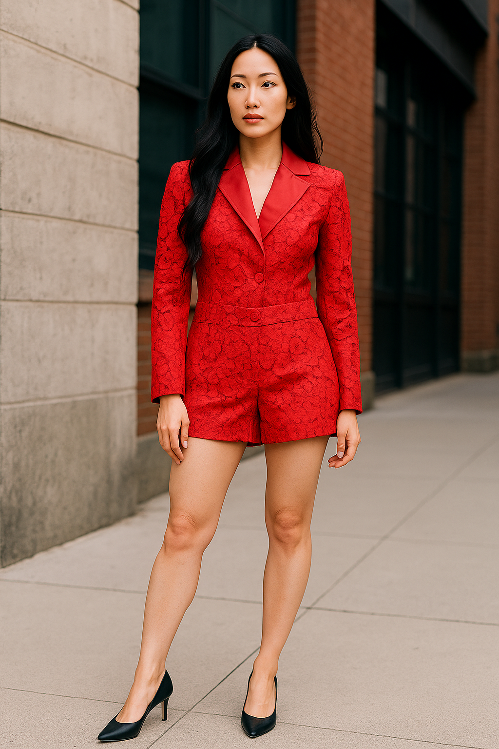 Red Floral Lace Short Set