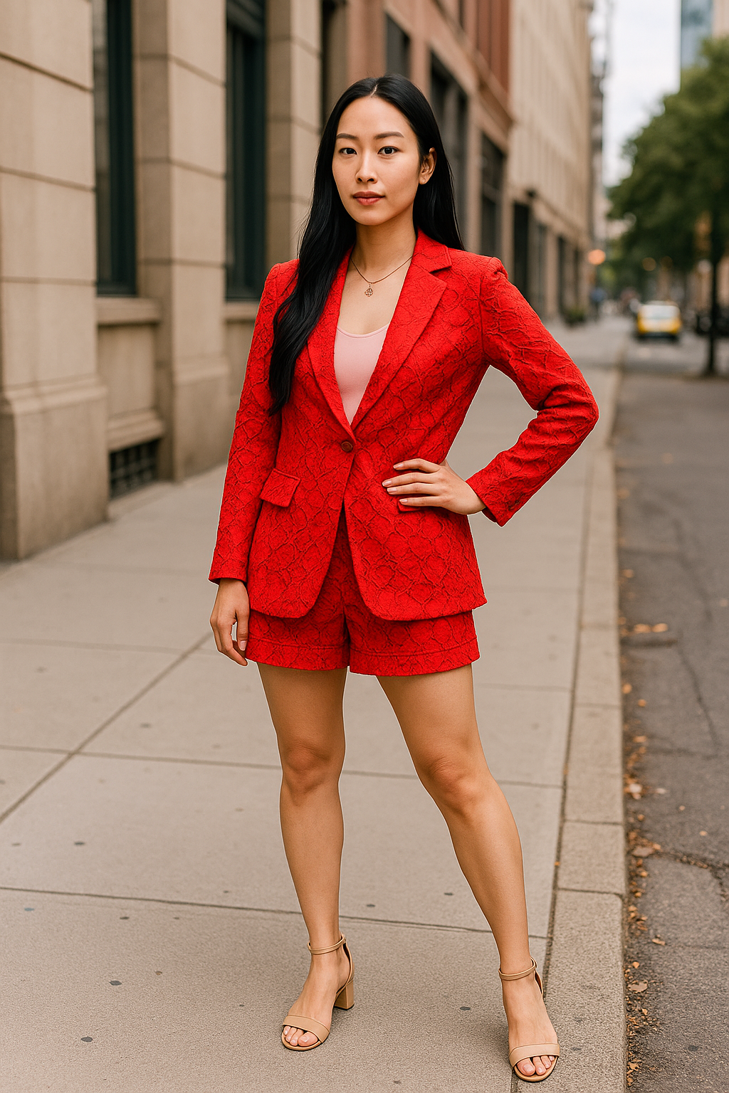 Red Floral Lace Short Set