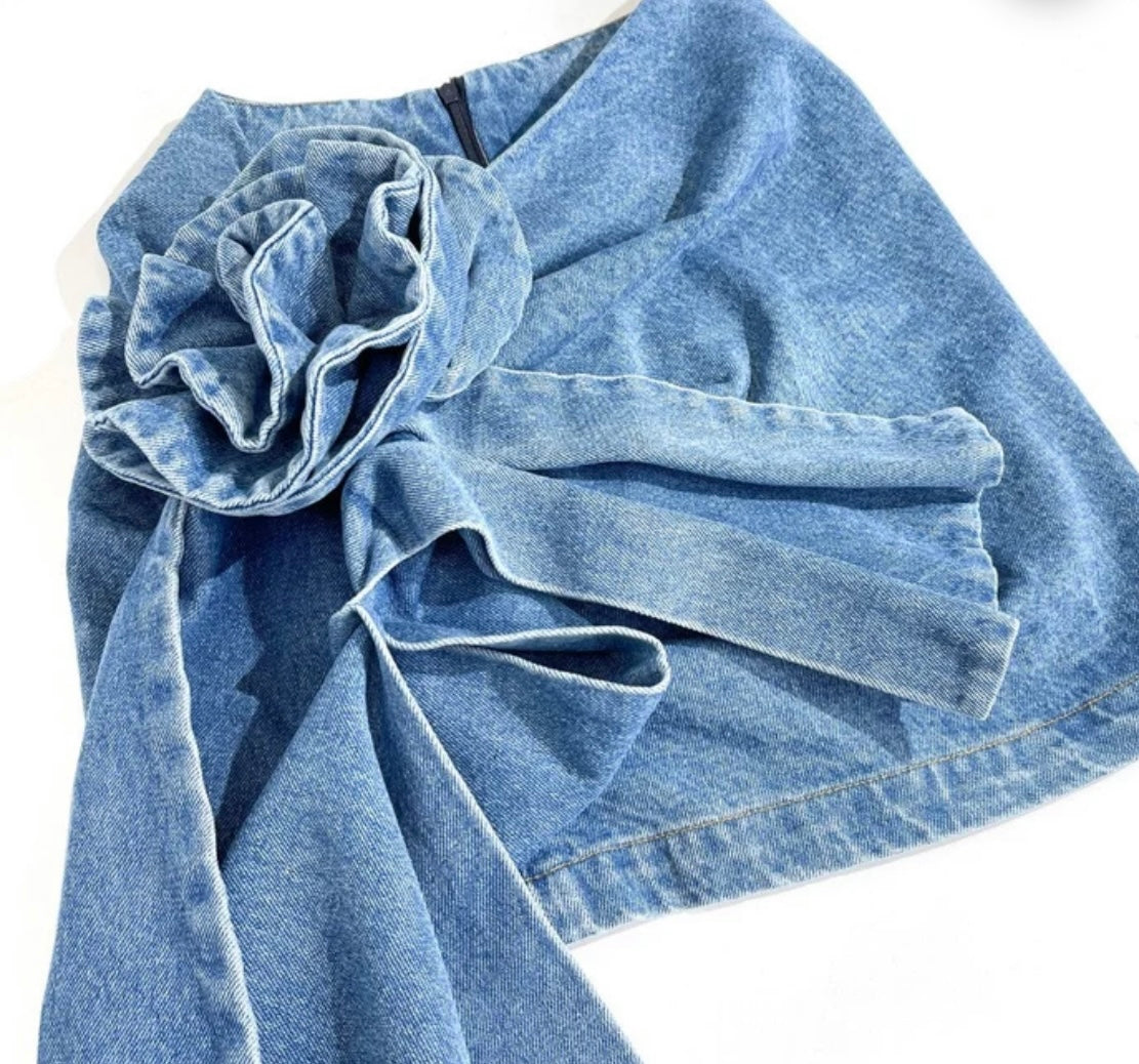 Denim Rose Statement Mini Skirt