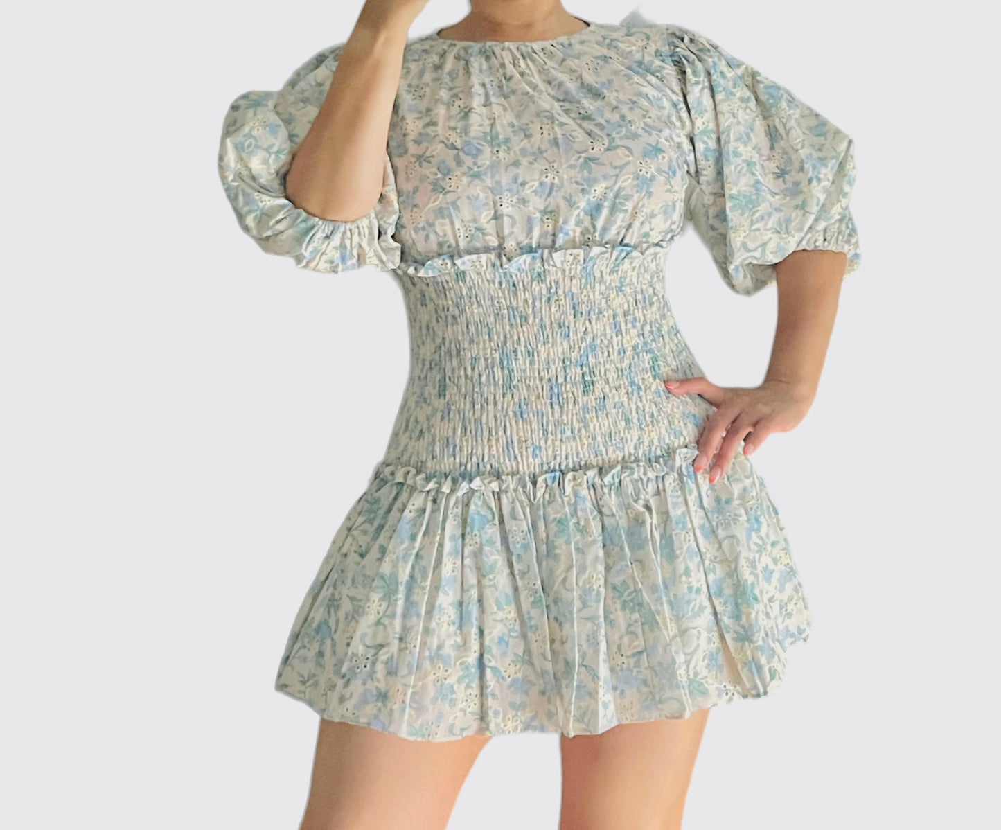 Light Blue Floral Charming Dress