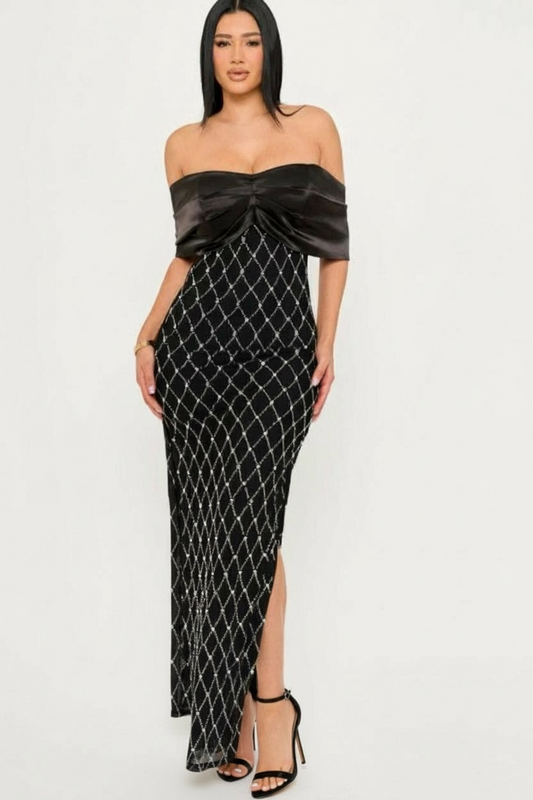 Noir Elegance Off-Shoulder Gown