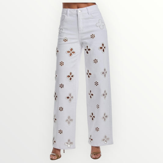 White Sophistication Denim Pants