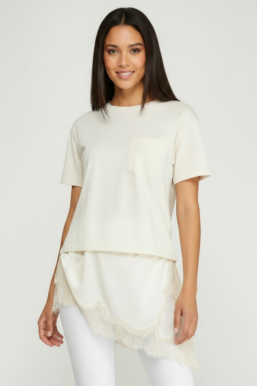 Vanilla Dream Lace Hem Blouse