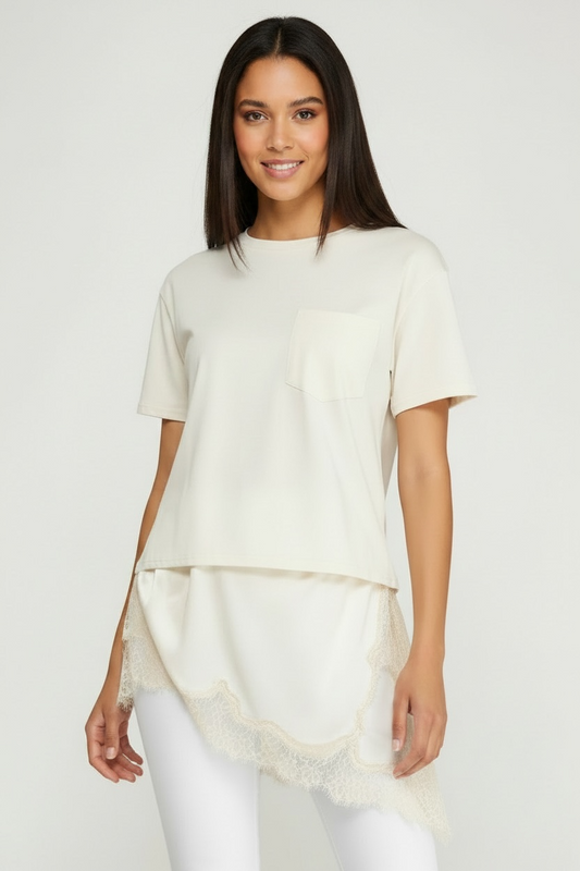 Vanilla Dream Lace Hem Blouse