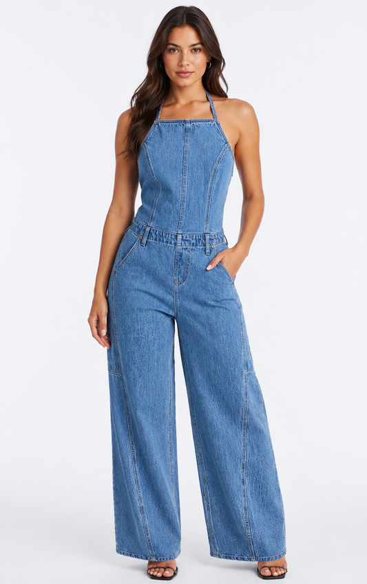 Denim Halter Jumpsuit