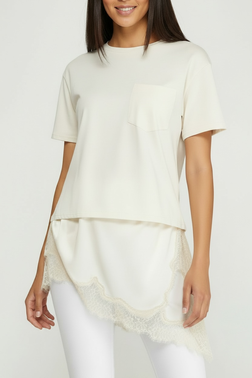 Vanilla Dream Lace Hem Blouse
