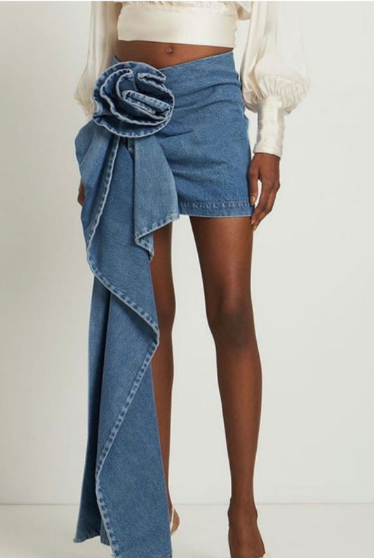 Denim Rose Statement Mini Skirt