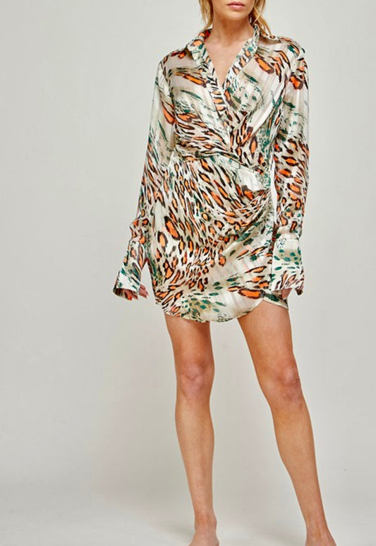 Summer Tiger Print Wrap Dress
